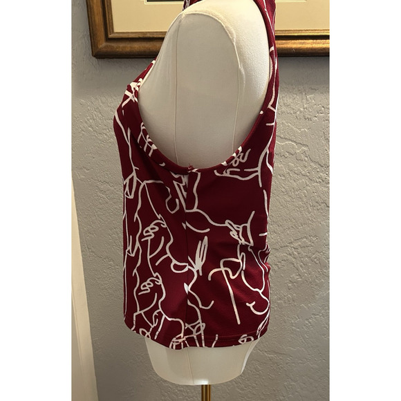 Shein Top Red/White XL Top Racer Front Geometric Aztec Travel Vacation Beach Boh - Picture 4 of 8